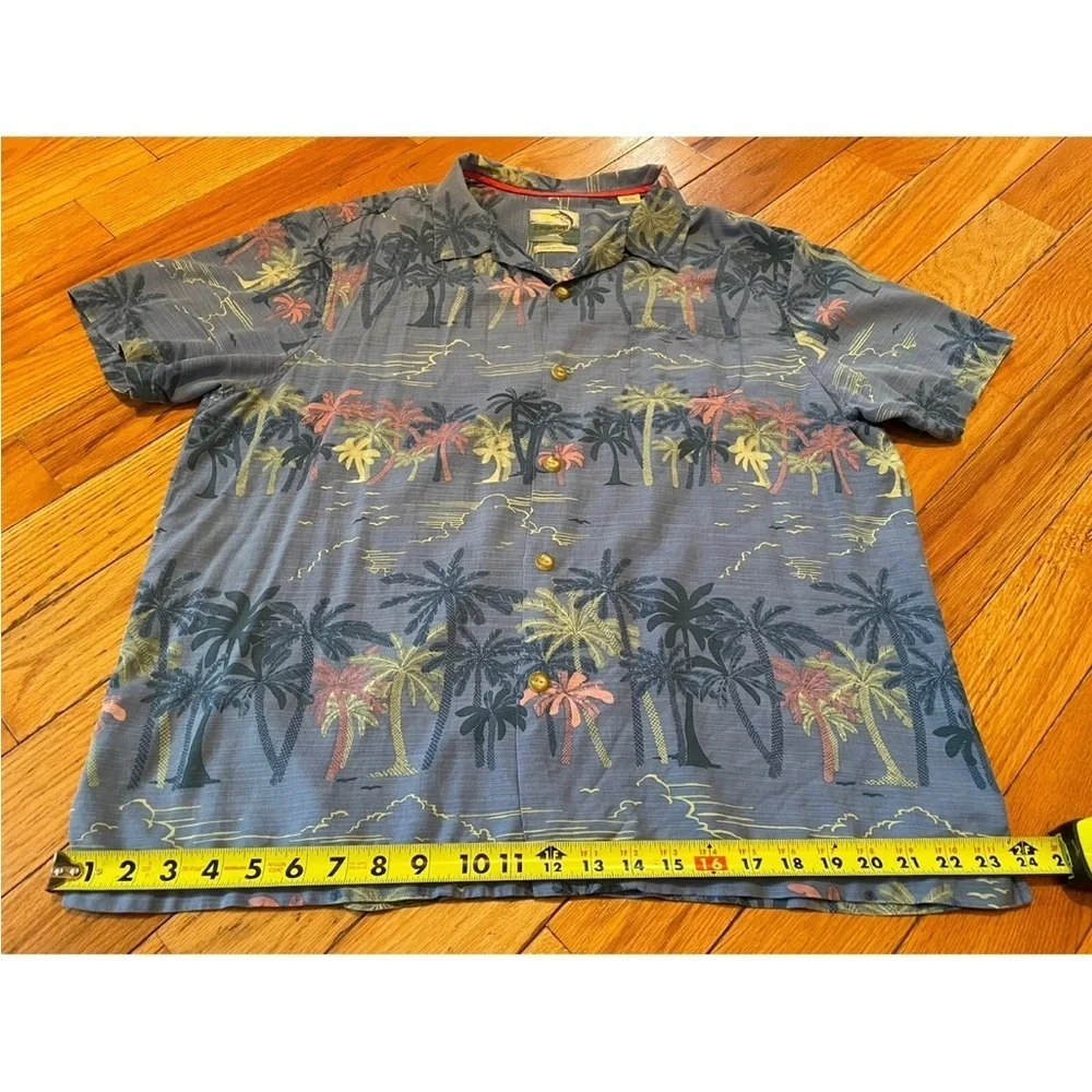 Tommy Bahama Palm Tree 100% Silk Short Sleeve Button Shirt Mens XL Blue - Picture 16 of 16